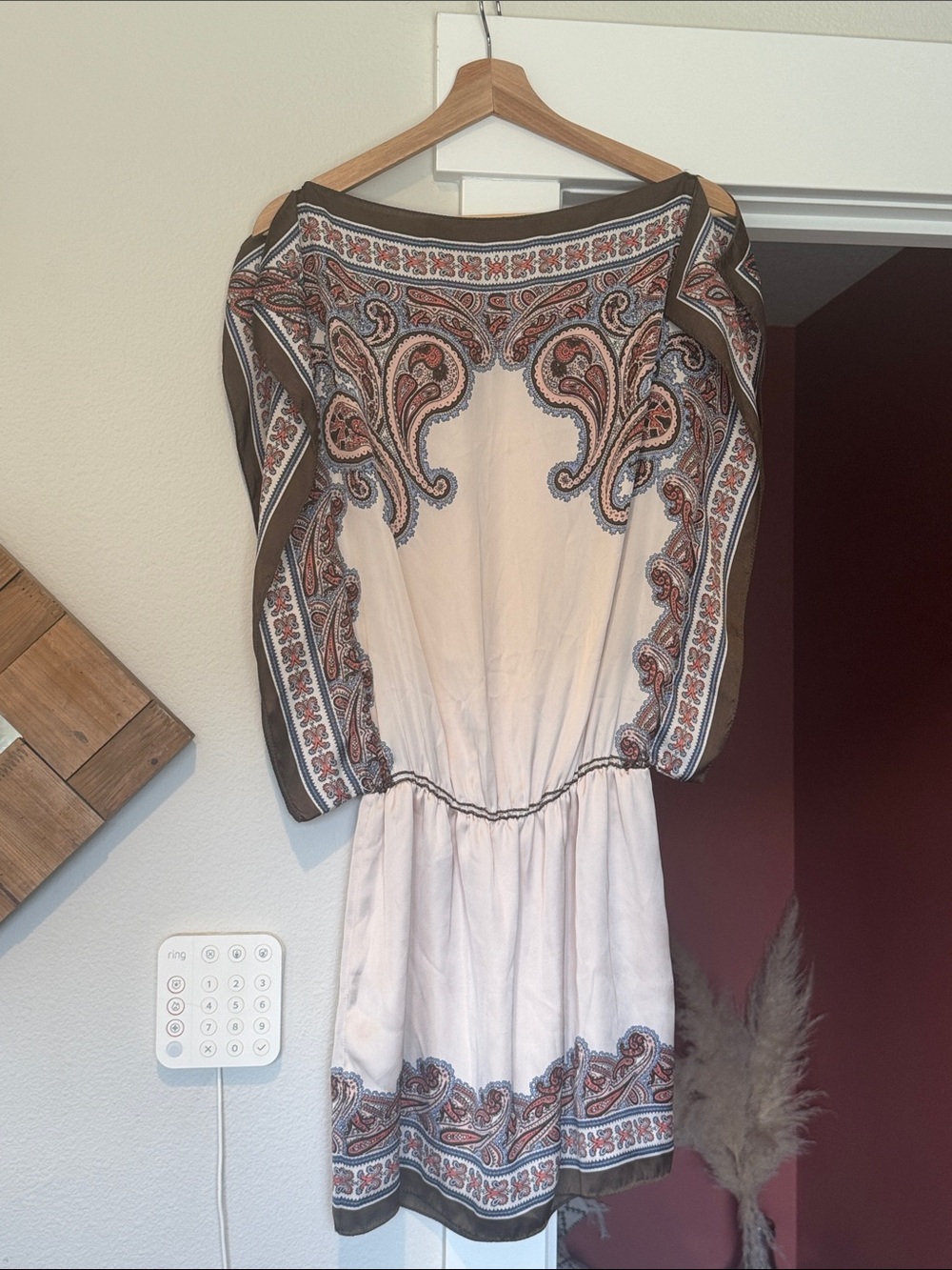 Max Studio Cream Mini Dress with Brown and Rust Paisley